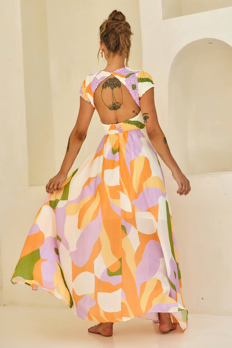 You For Me Woven Maxi Dress - Orange Multi for women
