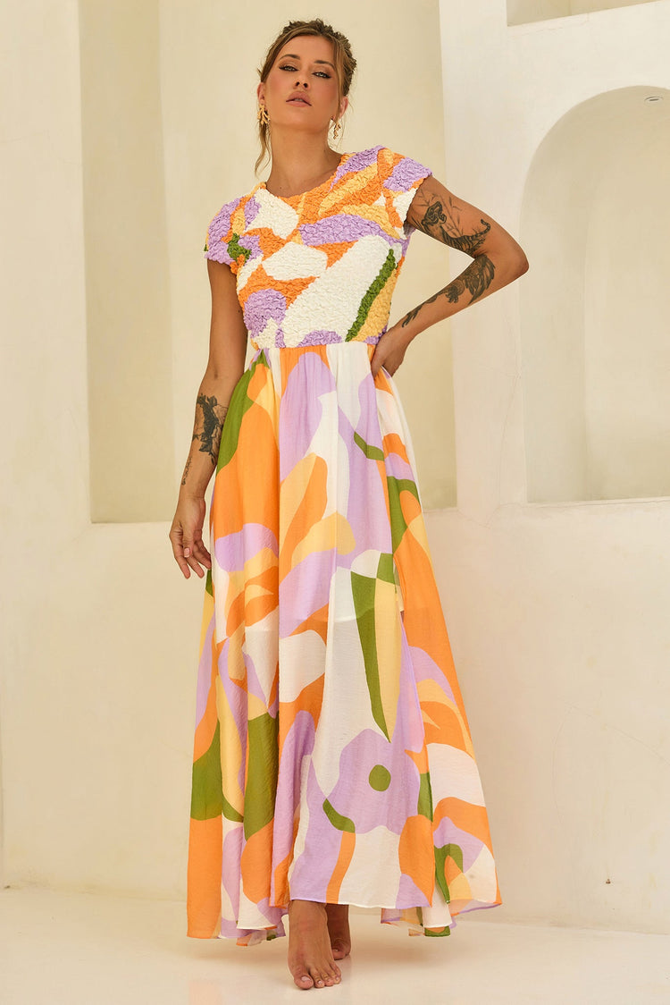 You For Me Woven Maxi Dress - Orange Multi for women