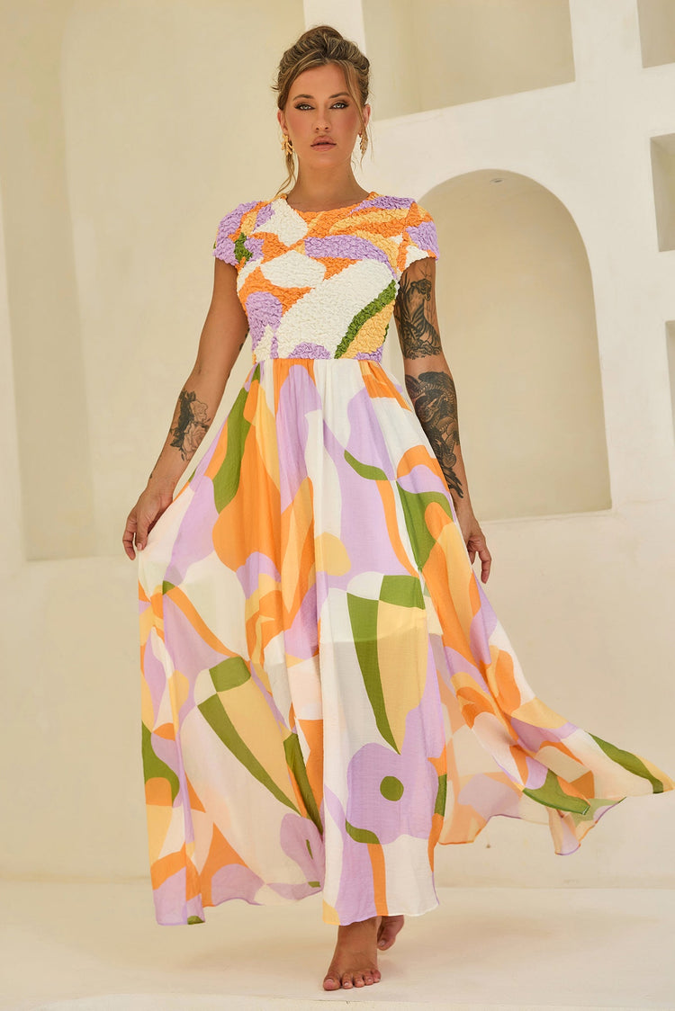 You For Me Woven Maxi Dress - Orange Multi for women