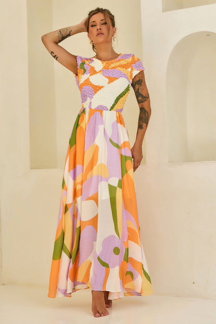 You For Me Woven Maxi Dress - Orange Multi for women