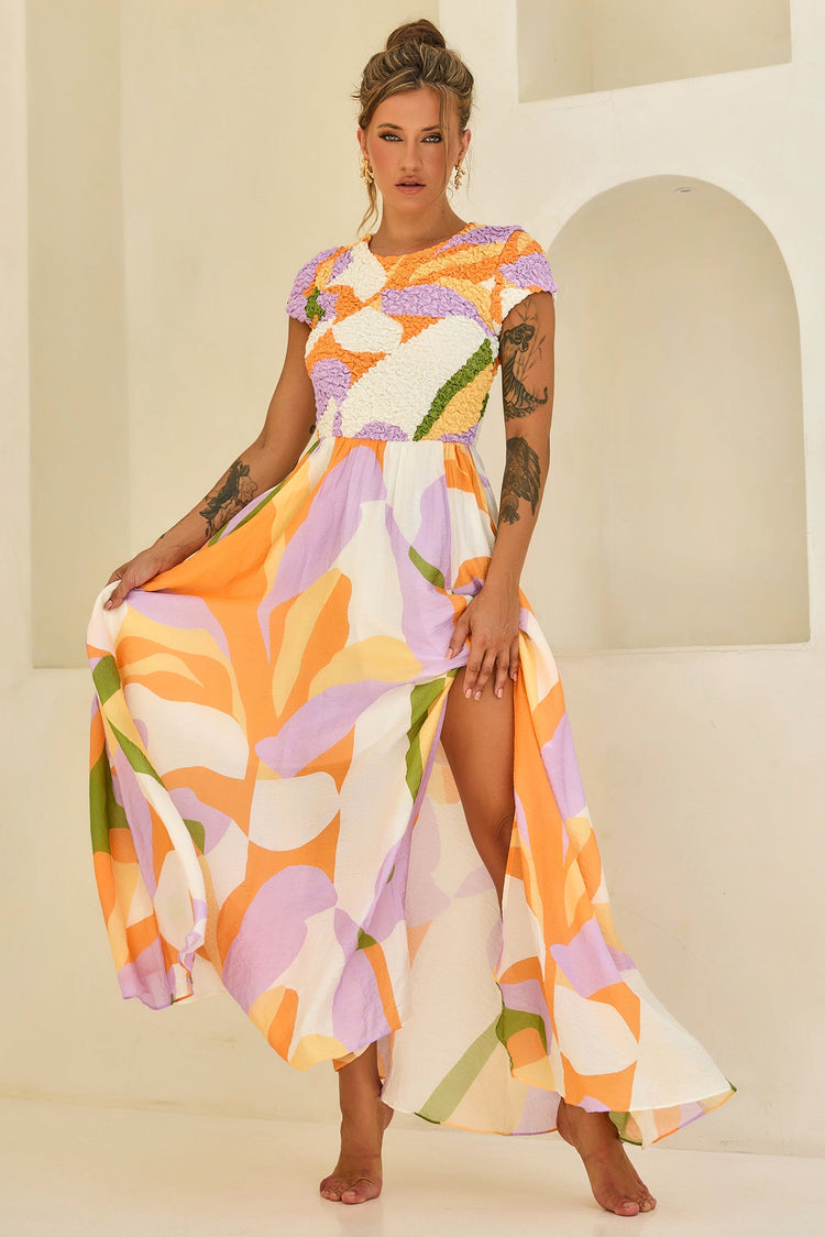 You For Me Woven Maxi Dress - Orange Multi for women