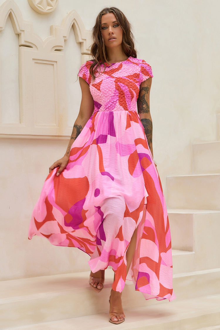 You For Me Woven Maxi Dress - Pink Multi for women