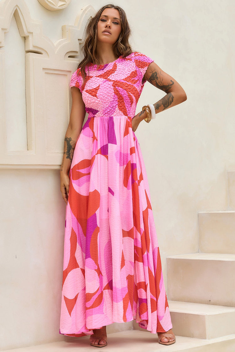 You For Me Woven Maxi Dress - Pink Multi for women