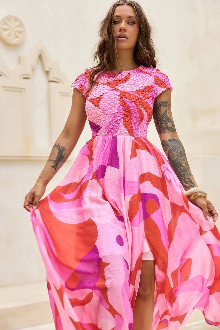 You For Me Woven Maxi Dress - Pink Multi for women