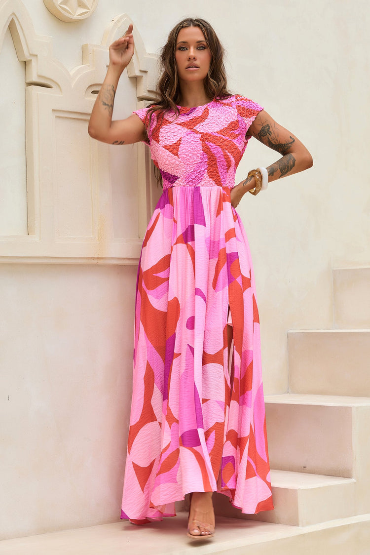 You For Me Woven Maxi Dress - Pink Multi for women