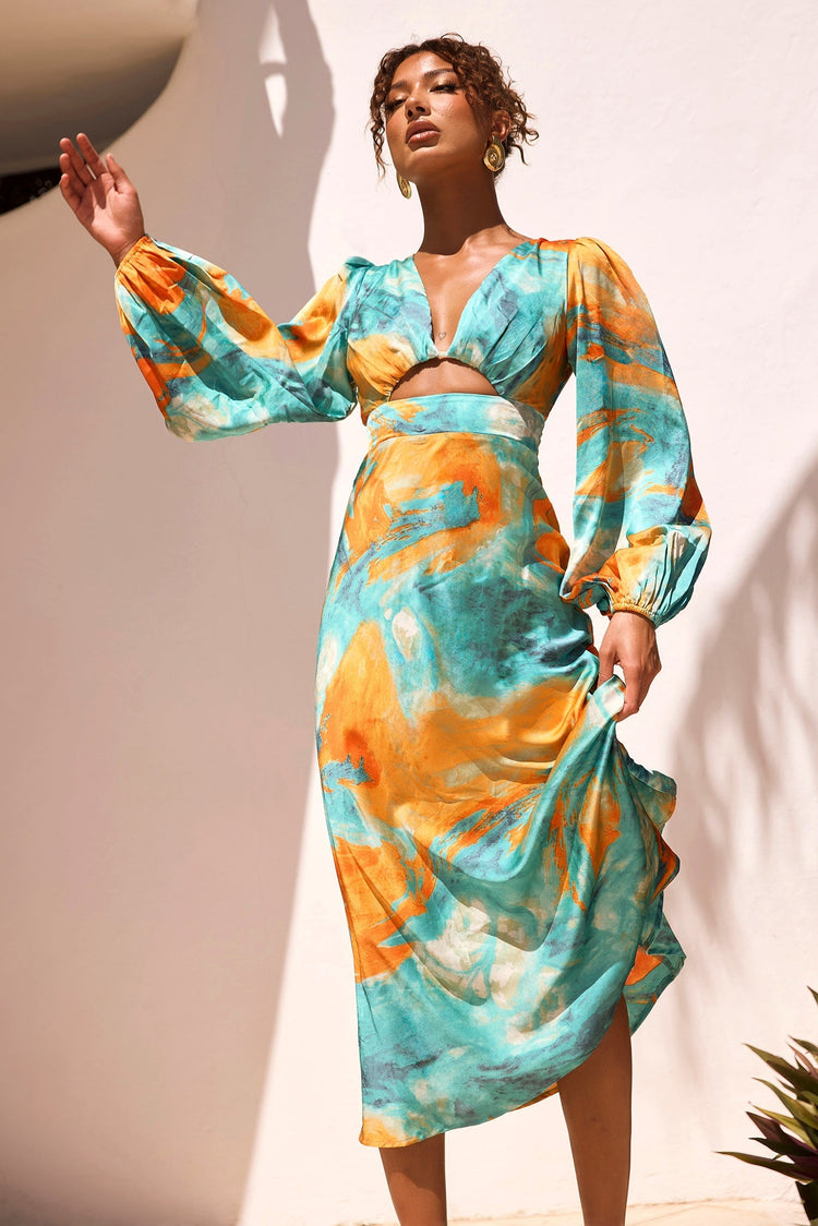 Young And In Love Midi Dress - Blue Multi for women