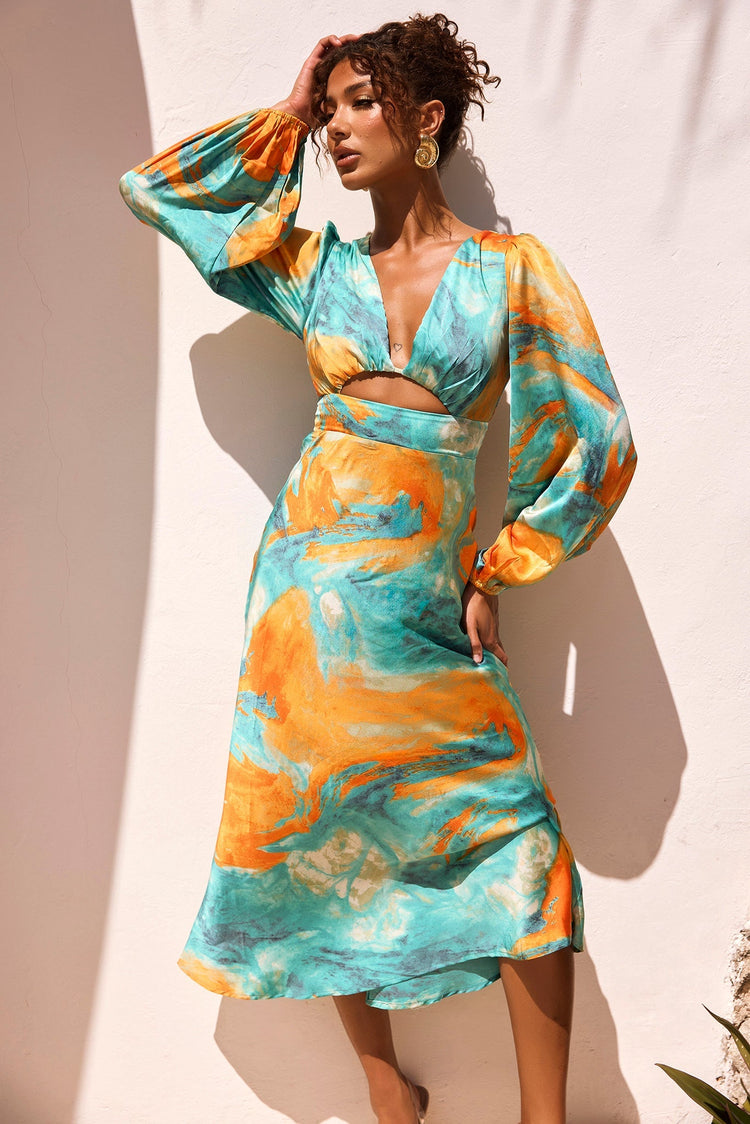 Young And In Love Midi Dress - Blue Multi for women