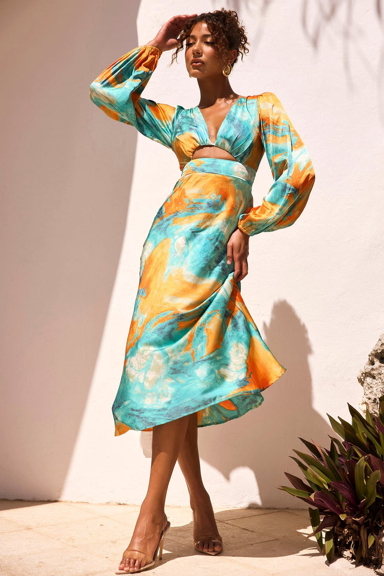 Young And In Love Midi Dress - Blue Multi for women