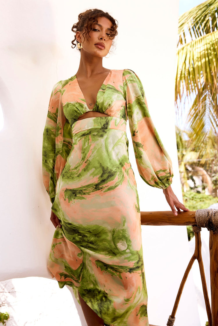 Young And In Love Midi Dress - Green Multi for women